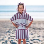 Toalla de playa con capucha para niños, personalizada, de rayas multicolores, de secado rápido, con nombre Fiesta en la playa Viaje Vacaciones Cumpleaños Regalo para niños
