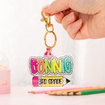 Personalized Colorful Dalmatian Dot Name Pencil Keychain with Tassel Backpack Accessory Birthday Back to School Gift for Kids