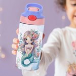 Bottiglia d'acqua isolata da 12 oz con cannuccia in silicone e coperchio a prova di fuoriuscita Regalo di compleanno per ragazze per la scuola.