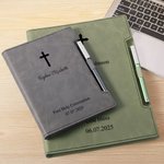 Personalised Communion Cross Name Text Date PU Leather Journal Notebook with Pen and 160 Lined Pages Birthday Prayer Religious Gift for Christians