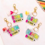 Personalized Colorful Dalmatian Dot Name Pencil Keychain with Tassel Backpack Accessory Birthday Back to School Gift for Kids