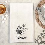 Personalized Coffee Pattern Multicolor Waffle Towel with Name Coffee Bar Decor Birthday Gift for Coffee Lovers Baristas