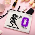 Personalized Lacrosse Player  Silhouette Cosmetic Bag with Initial Name and Wristband Match Day Birthday Gift for Lacrosse Lovers