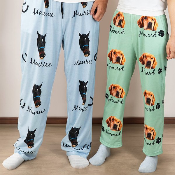 Personalized Multicolour Cute Paw Print Carrot Pattern Pet Avatar Photo Adult Kid Pajama Pants with Name Birthday Gift for Family Pet Lover