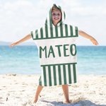Toalla de playa con capucha para niños, personalizada, de rayas multicolores, de secado rápido, con nombre Fiesta en la playa Viaje Vacaciones Cumpleaños Regalo para niños