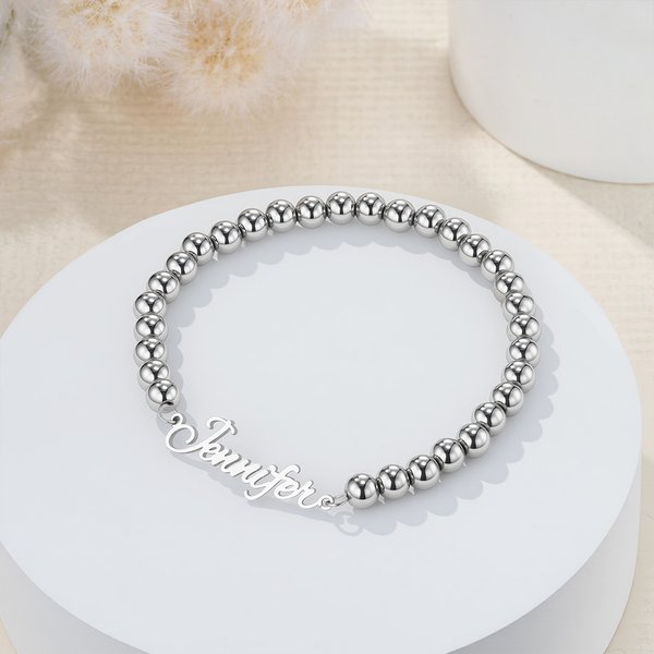Personalized Simple Stackable Beaded Bracelet Anklet with Name Dainty Jewelry Birthday Anniversary Bridal Shower Gift for Bridesmaids Women