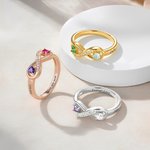 Personalised Zircon Infinity Double Heart Birthstones Ring with Engraved Names Valentine's Day Anniversary Birthday Gift for Women