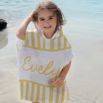 Toalla de playa con capucha para niños, personalizada, de rayas multicolores, de secado rápido, con nombre Fiesta en la playa Viaje Vacaciones Cumpleaños Regalo para niños