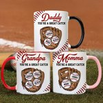 Personalized You Are A Great Catch Baseball Design 11 oz Ceramic Coffee Mug with 1-8 Names Home Decor Game Day Birthday Gift for Family Baseball Lover
