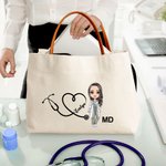 Estetoscopio personalizado de dibujos animados Bolsa de lona grande con nombre y título Agradecimiento Semana de la enfermera Regalo para médicos Enfermeras Personal médico