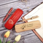 Personalized Engraved Teacher Subject Pattern Wooden Ballpoint Pen and Case Set with Name and Text Teacher's Day Graduation Gift for Teachers
