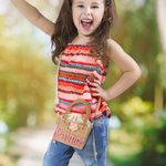 Borsetta a tracolla personalizzata in paglia intrecciata con fiore e nome fatta a mano fodera con coulisse regalo di compleanno o festa dei bambini