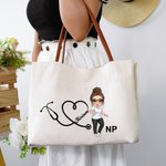 Estetoscopio personalizado de dibujos animados Bolsa de lona grande con nombre y título Agradecimiento Semana de la enfermera Regalo para médicos Enfermeras Personal médico