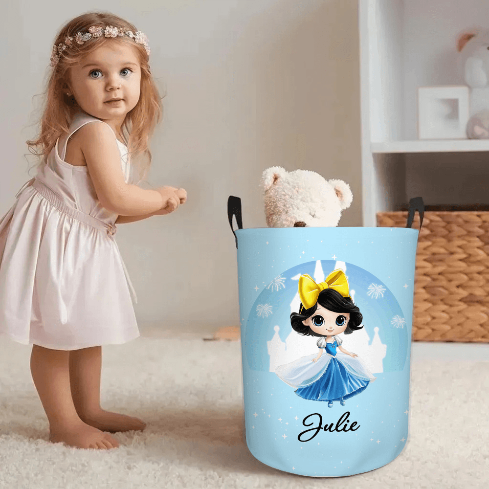 Custom Cartoon Princess Laundry Basket with Name, Foldable & Decorative Hamper for Bedroom/Nursery, Cute Room Decor Storage Solution, Gift for Girl