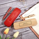 Personalised Engraved Name Text Wooden Ballpoint Pen and Case Set Work Stationery Birthday Anniversary Gift for Employee Colleague Boss