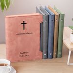 Personalised Communion Cross Name Text Date PU Leather Journal Notebook with Pen and 160 Lined Pages Birthday Prayer Religious Gift for Christians