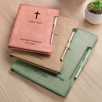 Personalised Communion Cross Name Text Date PU Leather Journal Notebook with Pen and 160 Lined Pages Birthday Prayer Religious Gift for Christians