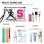 Personalized Lacrosse Player  Silhouette Cosmetic Bag with Initial Name and Wristband Match Day Birthday Gift for Lacrosse Lovers