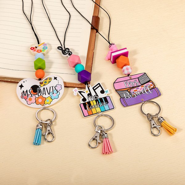 Personalized Book Drawing Board Piano Key Music Art Tassel Beaded Lanyard with Title and Name Teacher's Day Back to School Gift for Teacher