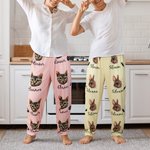 Personalized Multicolour Cute Paw Print Carrot Pattern Pet Avatar Photo Adult Kid Pajama Pants with Name Birthday Gift for Family Pet Lover