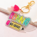 Personalized Colorful Dalmatian Dot Name Pencil Keychain with Tassel Backpack Accessory Birthday Back to School Gift for Kids