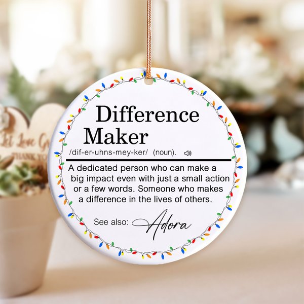Spersonalizowana ceramiczna ozdoba Difference Maker z imieniem i nazwiskiem Biurowa afirmacja Świąteczny prezent urodzinowy dla lidera Współpracownik Nauczyciel