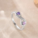 Personalised Zircon Infinity Double Heart Birthstones Ring with Engraved Names Valentine's Day Anniversary Birthday Gift for Women