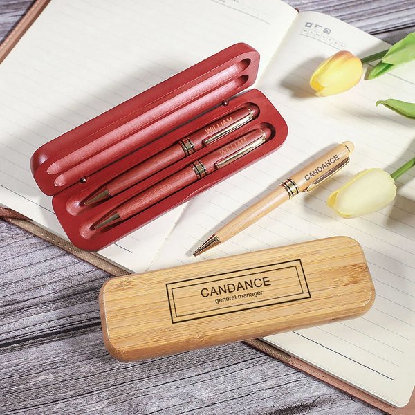 Personalised Engraved Name Text Wooden Ballpoint Pen and Case Set Work Stationery Birthday Anniversary Gift for Employee Colleague Boss