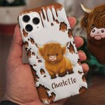 Personalisierte niedliche Hochlandkuh Double-Layer Handyhülle für iPhone mit Namen Geburtstagsgeschenk für Hochlandkuh-Liebhaber