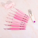 Personalized Floral Yarn Basket Name Crochet Hooks 8 Pcs Set with Storage Case and Scissors Birthday Gift for Crocheter