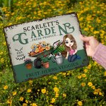 Personalized Cartoon Character Garden Metal Sign with Name Garden Decor Housewarming Birthday Gift for Grandma Mom Gardening Enthusiasts