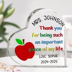 Personalized Flower Pencil Apple Heart Acrylic Plaque with Name Text and Date Back to School Teachers' Day Appreciation Gift for Teachers