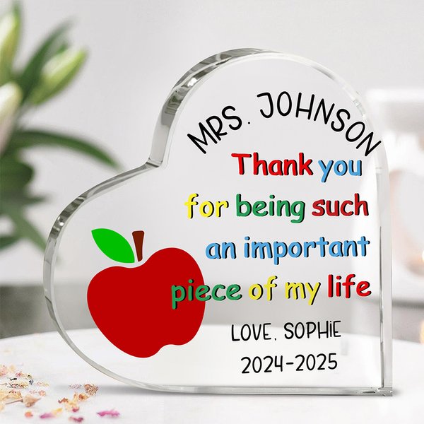 Personalized Flower Pencil Apple Heart Acrylic Plaque with Name Text and Date Back to School Teachers' Day Appreciation Gift for Teachers
