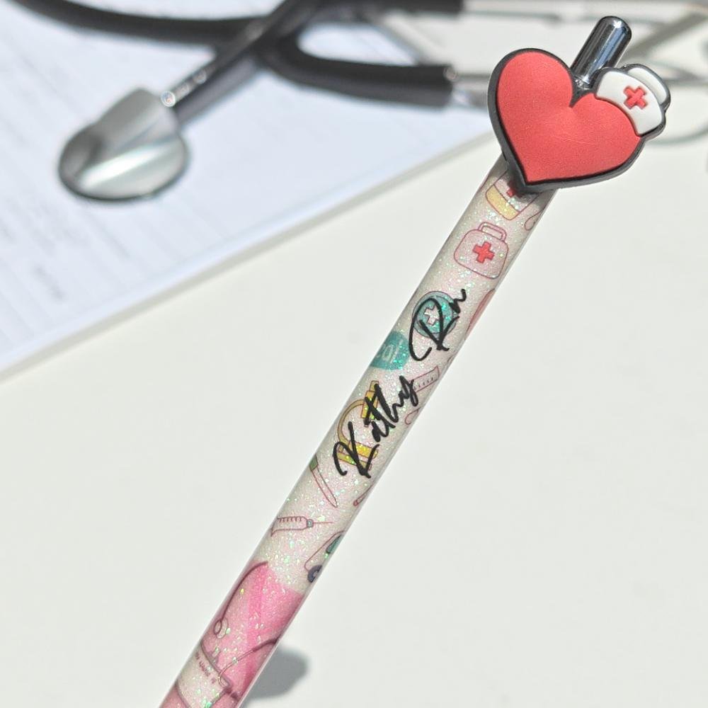 Personalized Cute Glitter Nurse Theme Pattern Push Ballpoint Pen with Name Appreciation Graduation Birthday Gift for Nurse Doctor Medical Staff 4