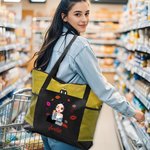 Personalized Cartoon Fashion Girl Lipstick Design Large Tote Bag with Name and Mesh Pocket Travel Essentials Birthday Gift for Women