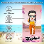 Personalisiertes Sommer Strand Cartoon Figur Strandtuch mit Namen Schnelltrocknend Sommer Reise Urlaub Essentials Geburtstag Geschenk für Damen