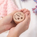 Personalized Pet Line Drawing Dog Cat Paw Print Wooden Pet Fur Memory Box with Engraved Name and Text Sympathy Memorial Gift for Loss of Pet