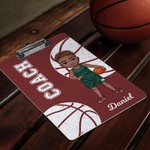 Personalised Cartoon Basketball Football Character Acrylic Clipboard with Name and Title Birthday Appreciation Gift for Coach Team Member