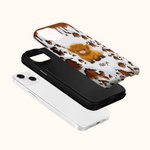 Personalisierte niedliche Hochlandkuh Double-Layer Handyhülle für iPhone mit Namen Geburtstagsgeschenk für Hochlandkuh-Liebhaber
