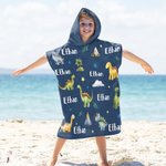 Serviette de plage à capuche personnalisée avec nom Dinosaur Fantasy Unicorn Multicolor Soft Quick Dry Beach Towel with Name Beach Pool Essentials Birthday Gift for Kids