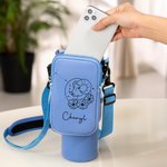 Spersonalizowana torba na butelkę wody z imieniem i nazwiskiem znaku zodiaku na kubek Stanley 40 uncji z regulowanym paskiem i etui na prezent urodzinowy dla kobiet