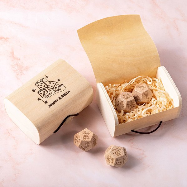 Personalized  Wooden Date Night Dice and Box with Name Wedding  Anniversary Valentine's Day Gift for Couples