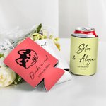 Personalized Multicolor Dog Cat Line Drawing Can Cooler Sleeve with Name and Date Wedding Party Birthday Gift for Pet Lovers Beer Lovers
