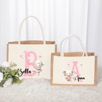 Personalized Cute Animal Ballerina  Durable Jute Tote Bag with Initial and Name Travel Essential Birthday Gift for Ballet Lovers