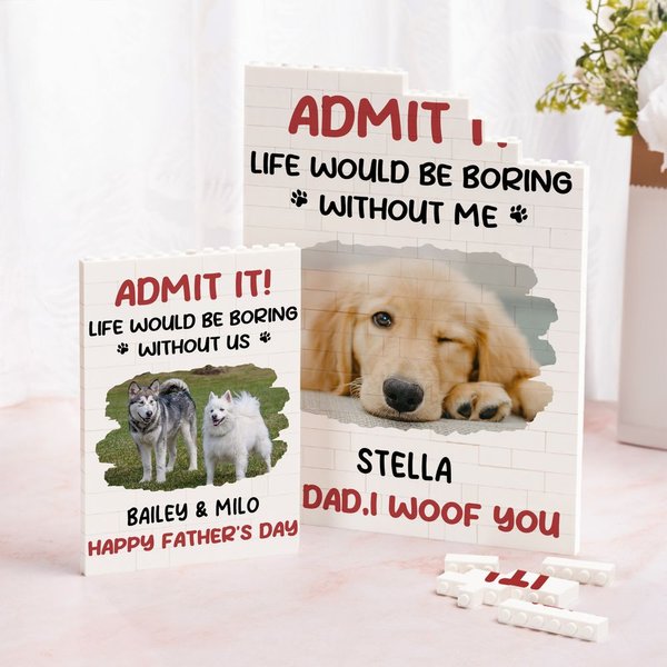 Personligt hundfoto ABS byggklossar pussel med namn och text fars dag födelsedag jubileumsgåva för pappa farfar hundälskare