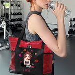 Personalized Cartoon Fashion Girl Lipstick Design Large Tote Bag with Name and Mesh Pocket Travel Essentials Birthday Gift for Women