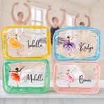 Personalizzato Ballerina nascita fiore design impermeabile chiaro borsa per il trucco con nome viaggio essenziale regalo di compleanno per le donne amanti della danza
