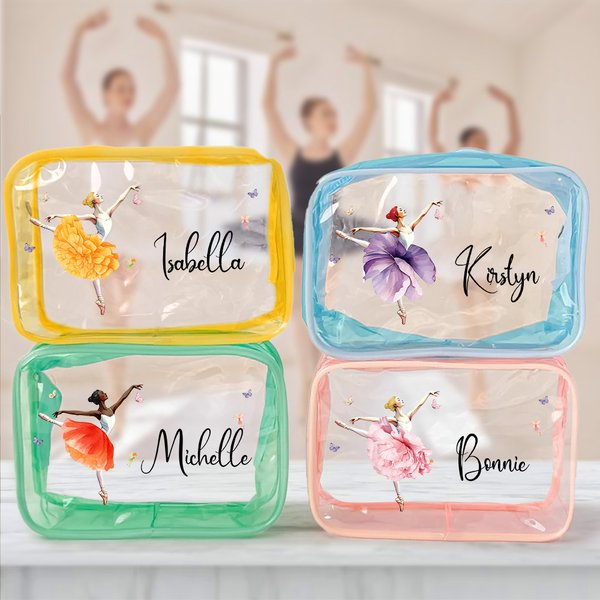 Personalizzato Ballerina nascita fiore design impermeabile chiaro borsa per il trucco con nome viaggio essenziale regalo di compleanno per le donne amanti della danza