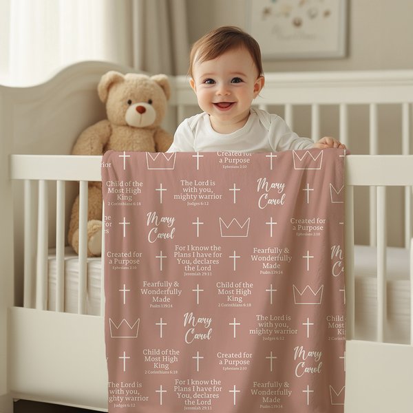 Personalisierte Kreuz Krone Bibelvers weiche Decke mit Namen Home Decor Baby Dusche Taufe Geschenk für Baby Kind