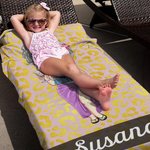 Toalla de playa personalizada grande con estampado de leopardo y cebra personaje de dibujos animados con nombre regalo de viajes para mujeres